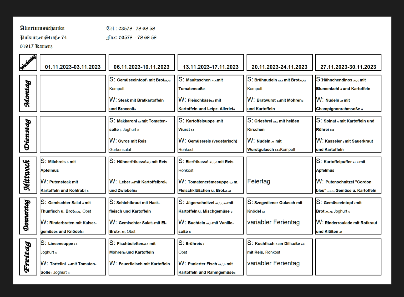 Speiseplan November 2023 - Grundschule Am Gickelsberg